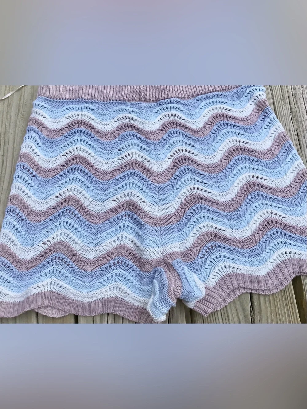 Ladies L NO COMMENT Chevron Stripe Woven Knit Swit Sweater Shorts